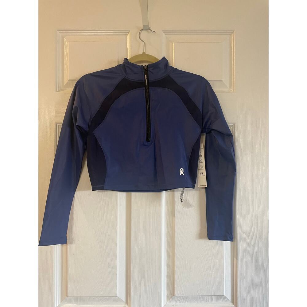 NWT Good American The Power Crop Top Long Sleeve Blue XL 4